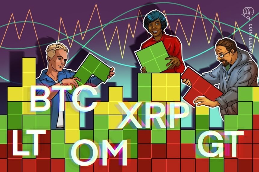 Bitcoin negocia em faixa estreita enquanto XRP, LT, OM e GT buscam alta